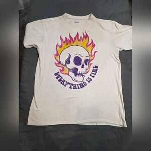 Brisco Brands “Everything Is Fine” Flaming Skull Tee – Unisex L – Beige Graphic